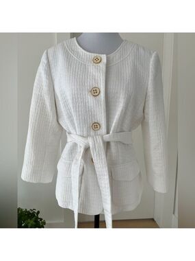 BANANA REPUBLIC Belted Lined Jacket Button Front 3/4 Sleeve Minimalist Business